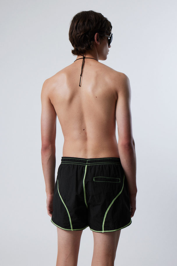 Weekday Mid-length Flat-lock Swim Shorts Black With Green Seams