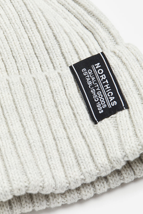 H&M Rib-knit Hat Light Beige Marl