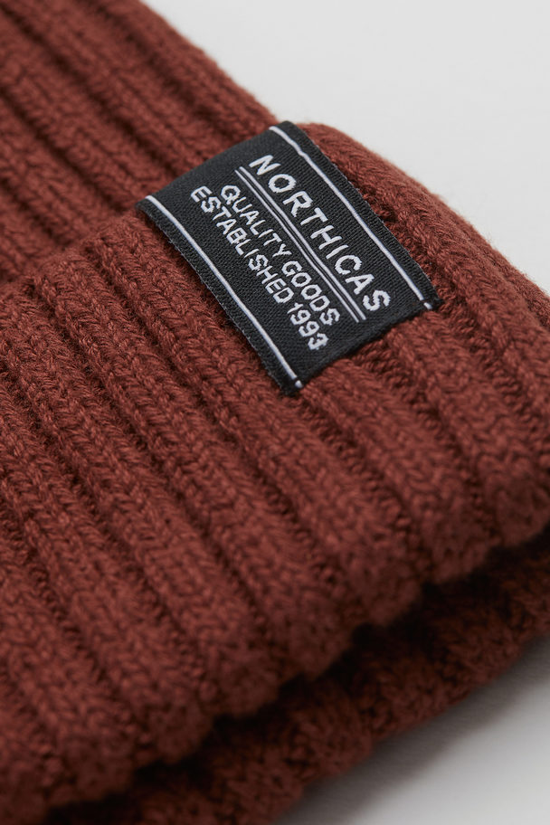 H&M Rib-knit Hat Rust Brown