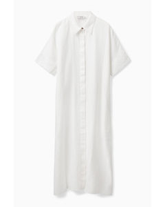 Relaxed Linen Shirt Dress White