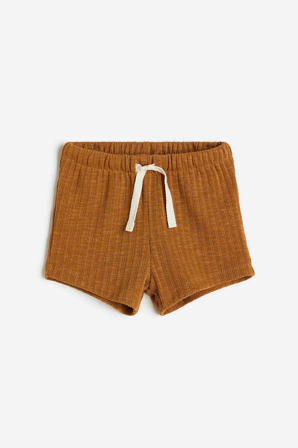 H&M Ribbed Jersey Shorts Light Brown