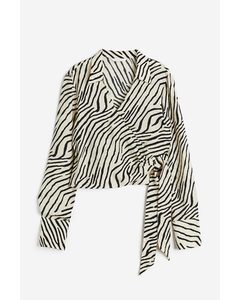 Cropped Wrapover Blouse Light Beige/zebra Print