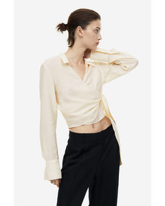 Cropped Overslagblouse Roomwit