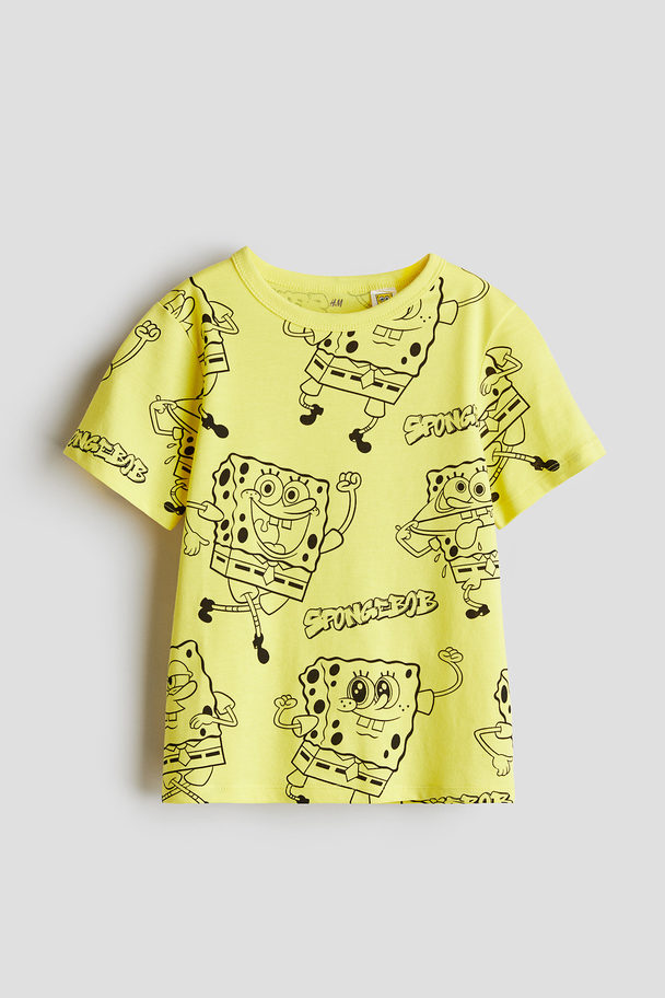 H&M Printed Cotton T-shirt Yellow/spongebob Squarepants