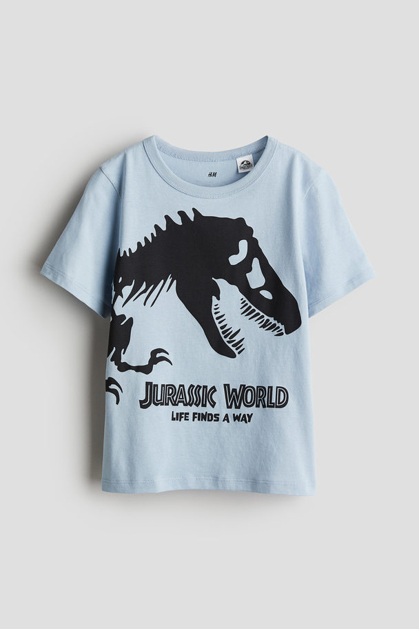 H&M T-shirt I Bomuld Med Tryk Lyseblå/jurassic World