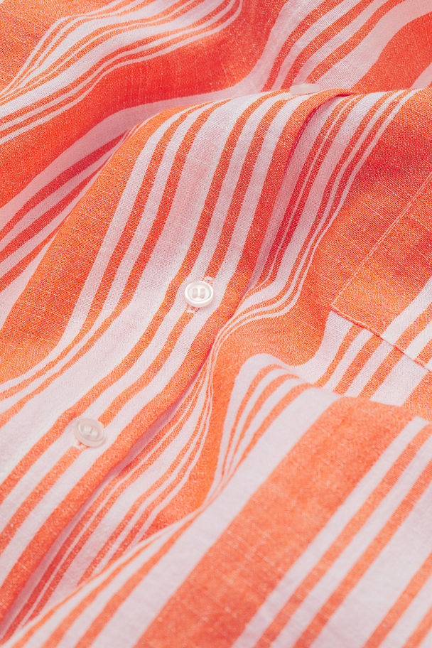 H&M Long Lyocell-blend Shirt Orange/white Striped