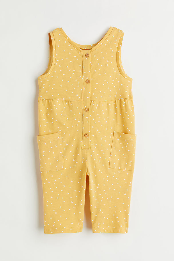 H&M Patterned Cotton Romper Suit Yellow/hearts