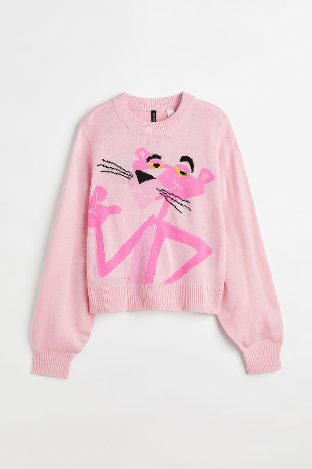 H&M Jacquard-knit Jumper Light Pink/pink Panther