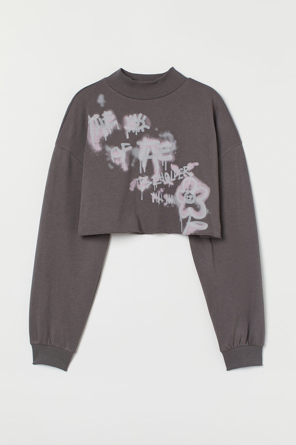 H&M Cropped Sweatshirt Dark Grey