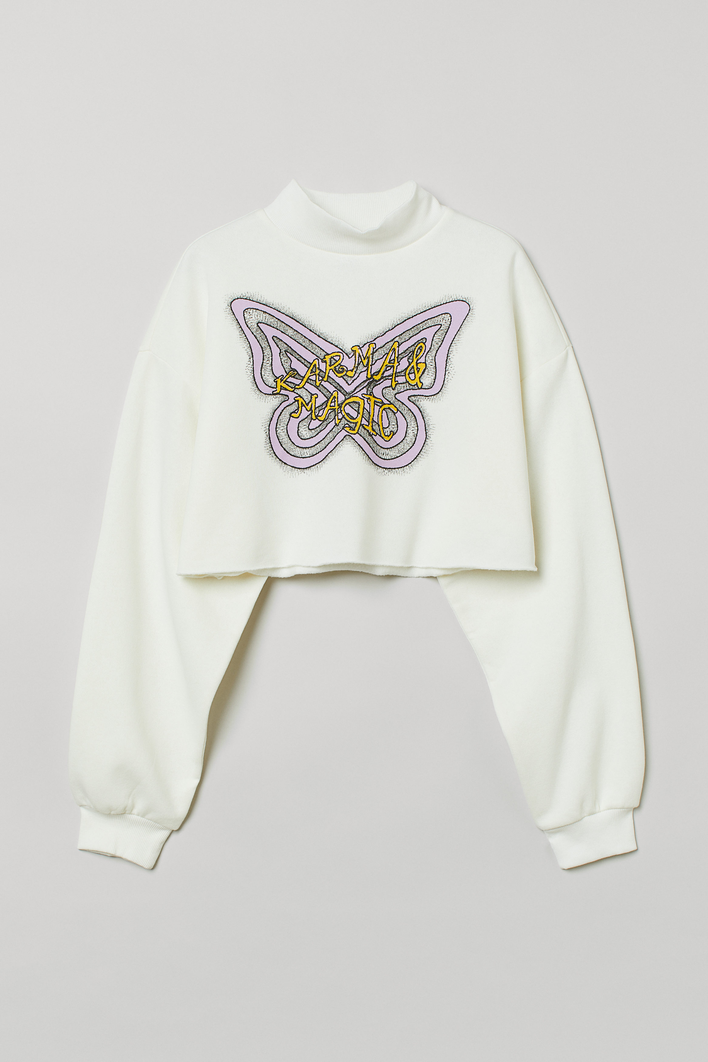 Billede af H&M Cropped Sweatshirt Hvid/karma, Hoodies & Sweatshirts. Farve: White/karma I størrelse L