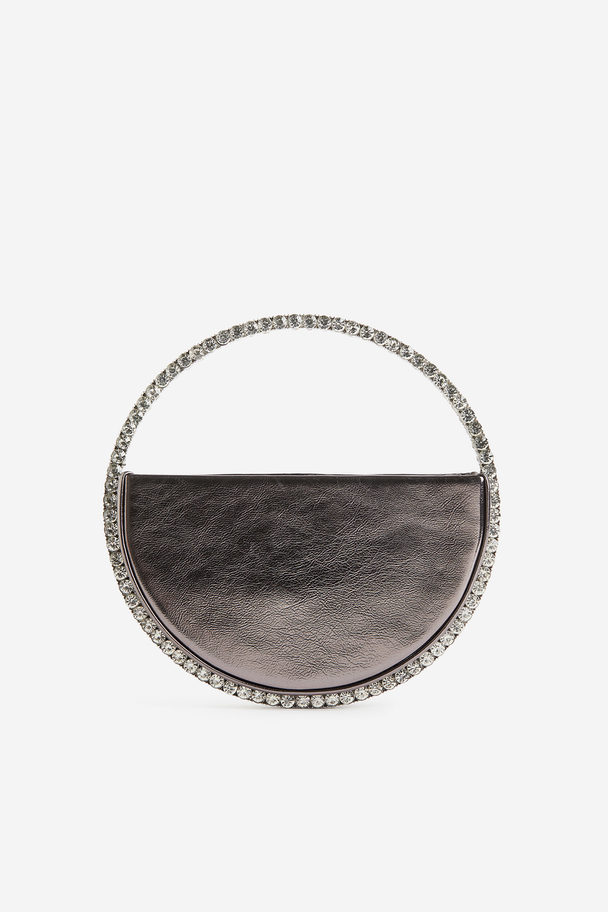 Public Desire The Alessia Black Circle Diamante Mini Handbag Black Satin / Black Diamonte