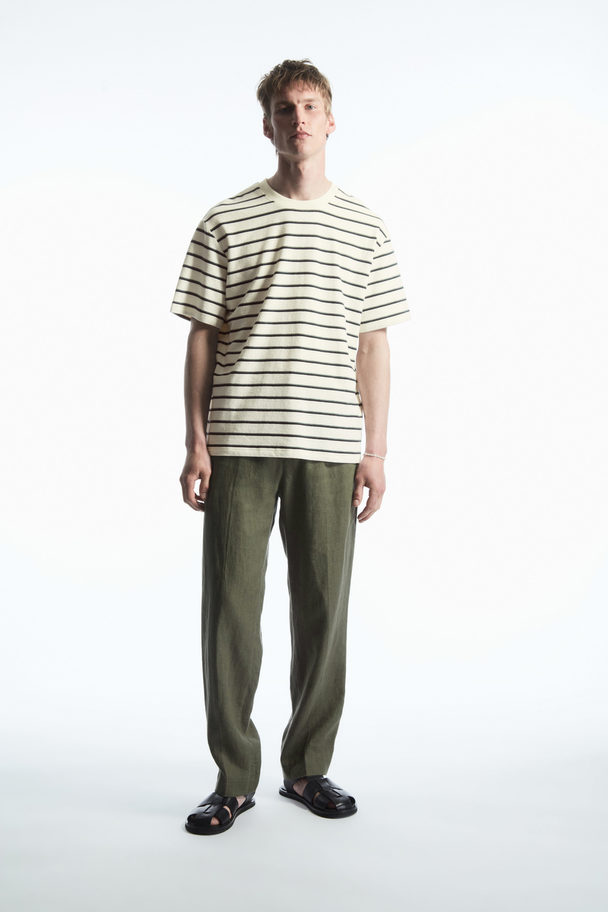 COS Striped Bouclé T-shirt Green / Cream / Striped