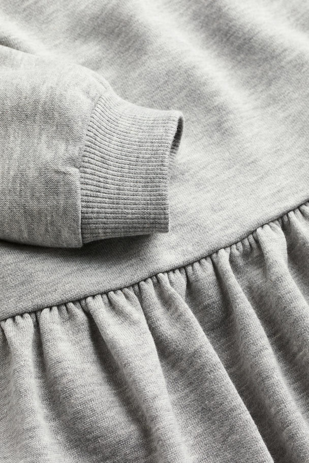 H&M Flounce-trimmed Sweatshirt Dress Light Grey Marl