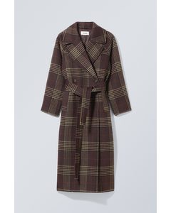 Kia Oversized Wool Blend Coat Brown Check