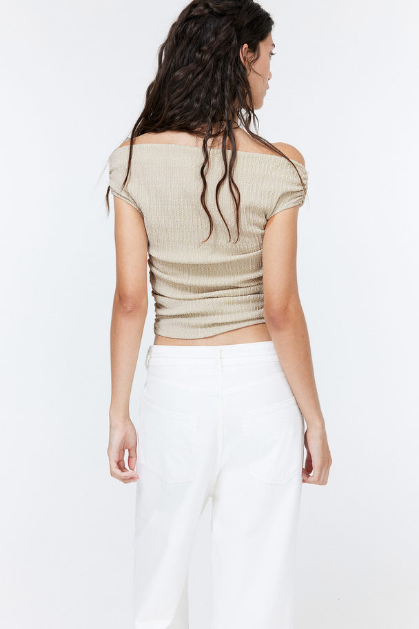 H&M Gecrinkeltes Off-Shoulder-Top Hellbeige