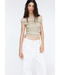 Gecrinkeltes Off-Shoulder-Top Hellbeige