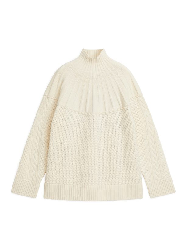 ARKET Wool Cable Jumper Off White