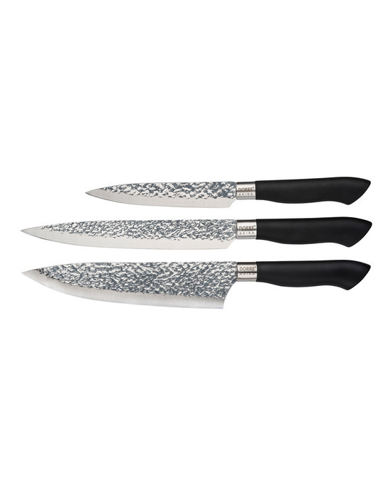 Dorre Knife Set 3 Pcs Black Handle Chef 8" Slicer 8" Utility 5"