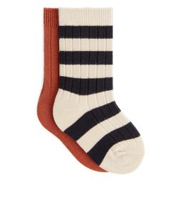 2 Paar gerippte Socken für Babys Terracotta/beige
