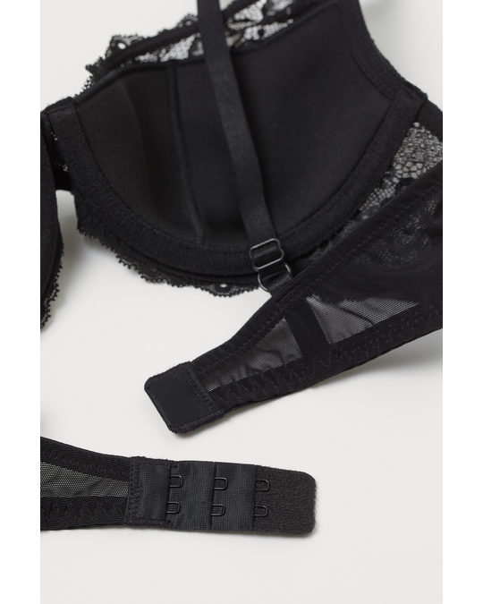 H&M Padded Underwired Lace Bra Black
