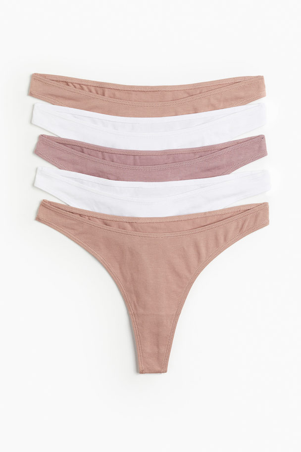 H&M 5-pack Cotton Thong Briefs Beige/dusty Pink