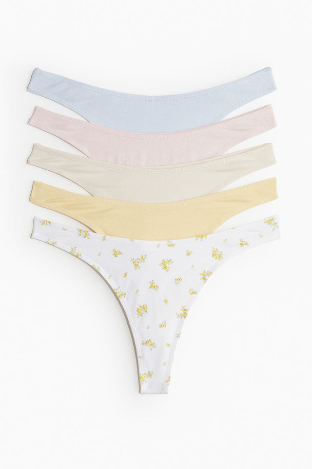 H&M 5-pack Cotton Thong Briefs White/floral