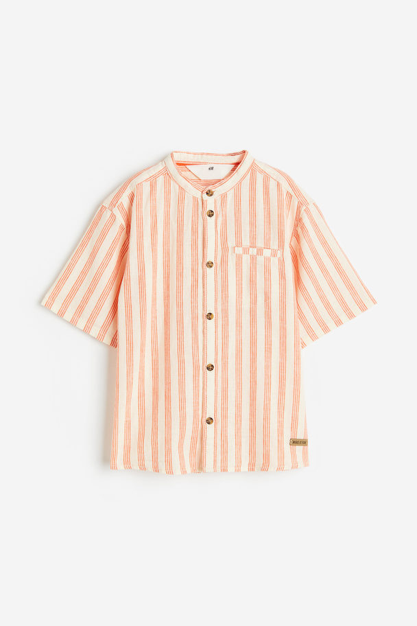H&M Grandad-Hemd aus Leinenmix Orange/Gestreift
