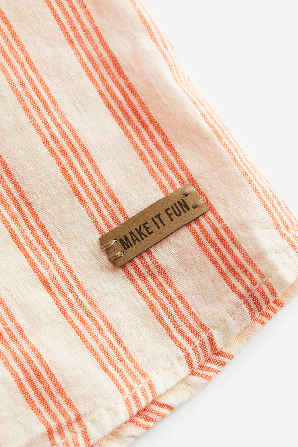 H&M Linen-blend Grandad Shirt Orange/striped