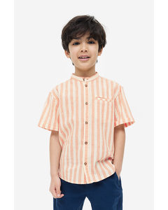 Linen-blend Grandad Shirt Orange/striped