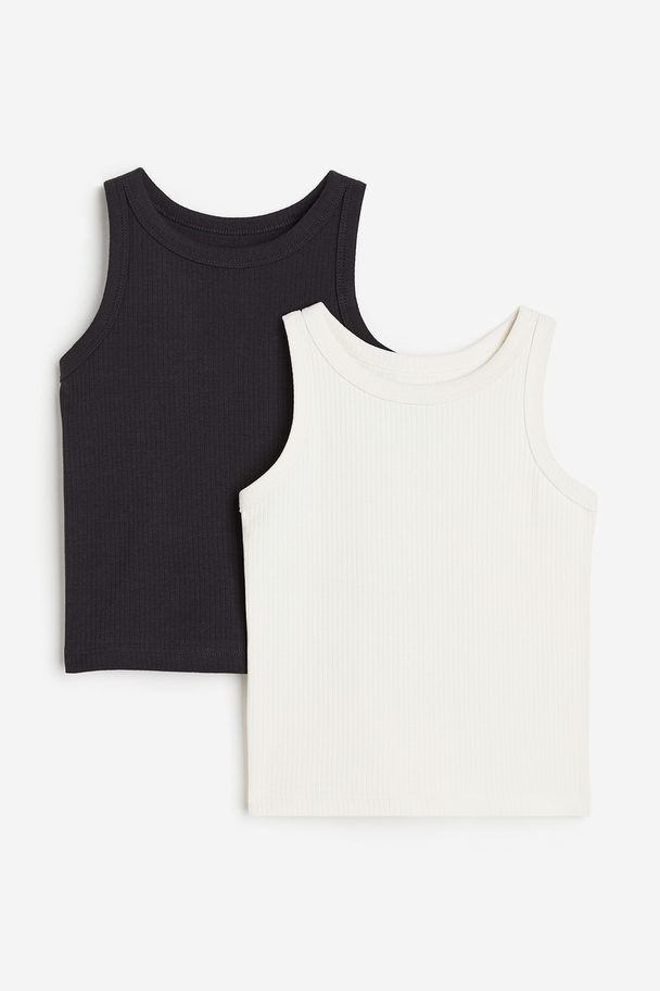 H&M 2er-Pack Gerippte Tanktops Schwarz/Weiß