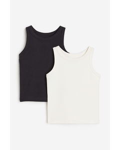 2er-Pack Gerippte Tanktops Schwarz/Weiß