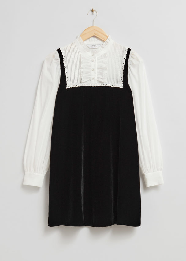 & Other Stories Frilled Two-tone Mini Dress Black/white