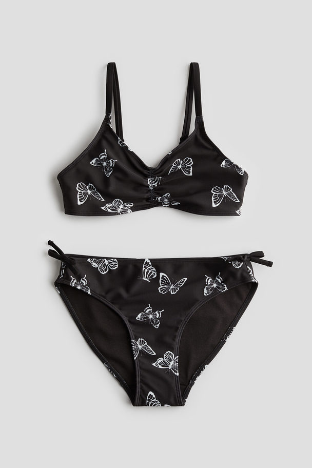 H&M Bikini mit Schleifen Schwarz/Schmetterlinge
