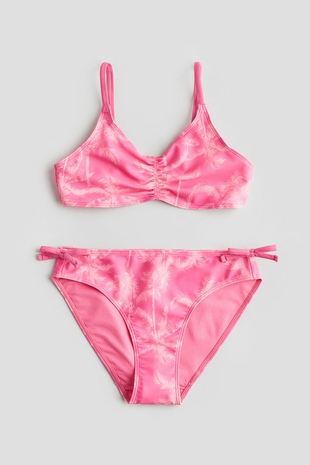 H&M Bow-detail Bikini Pink/palm Trees