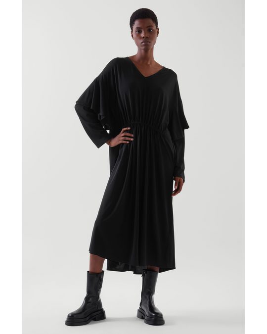 COS Ruffled Midi Dress Black