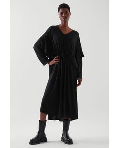Ruffled Midi Dress Black