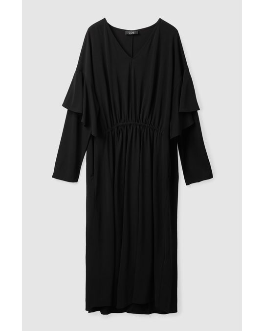 COS Ruffled Midi Dress Black