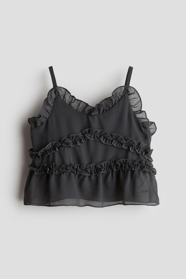 H&M Chiffon Strappy Top With Ruffles Charcoal