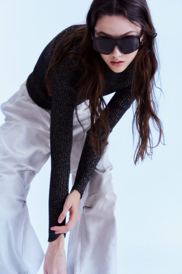 H&M Glittery Rib-knit Top Black