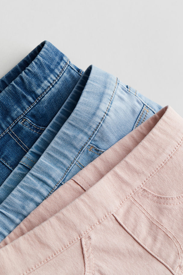 H&M 3-pack Denim Shorts Light Pink/light Denim Blue