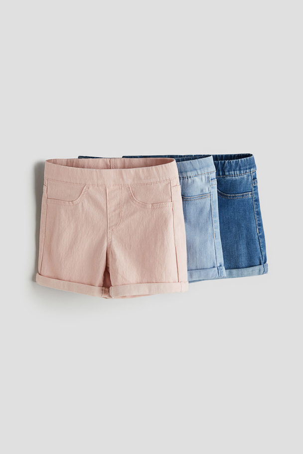 H&M 3-pack Denim Shorts Light Pink/light Denim Blue