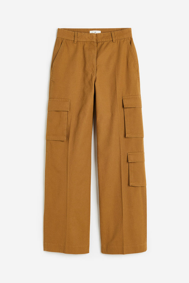 H&M Straight Cargo Trousers Dark Beige