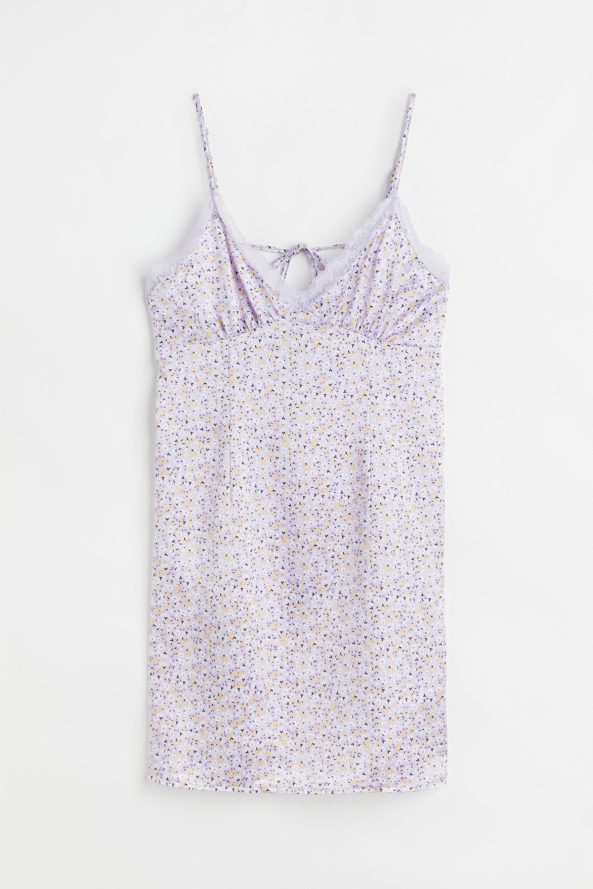 Billede af H&M Slip In-kjole I Satin Lyslilla/småblomstret, Festkjoler. Farve: Light purple/small flowers størrelse L
