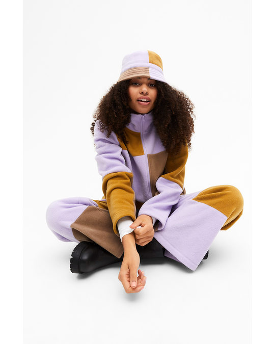 Monki Fleece Jacket Beige And Purple Colour Block