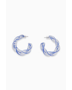 Twisted Glass Hoop Earrings Blue