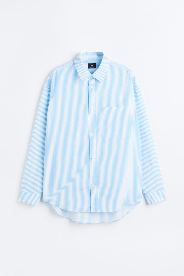 H&M Oversized Fit Poplin Shirt Light Blue/white Striped