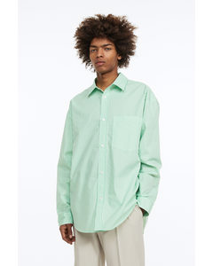 Oversized Fit Poplin Shirt Light Green/striped