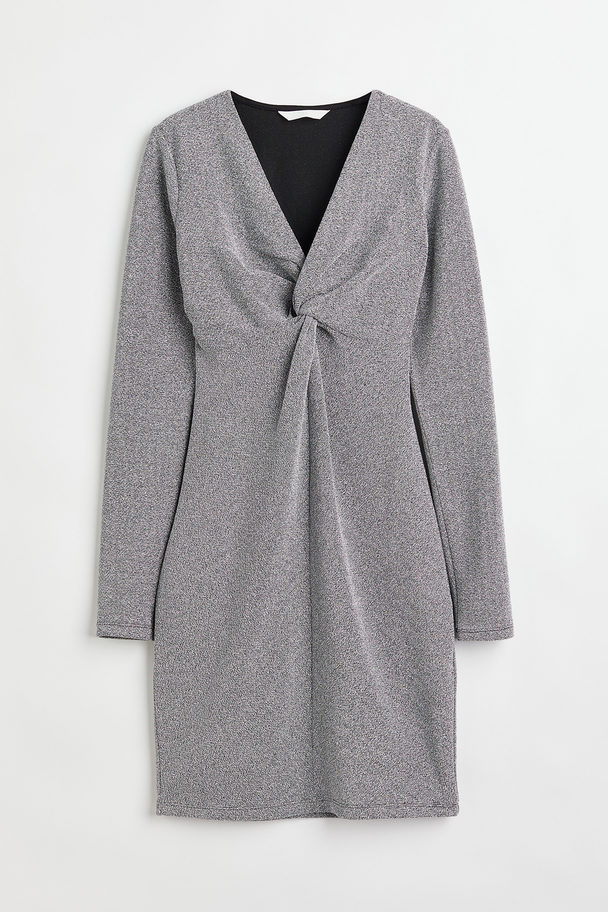 H&M Glittery Knot-detail Dress Grey