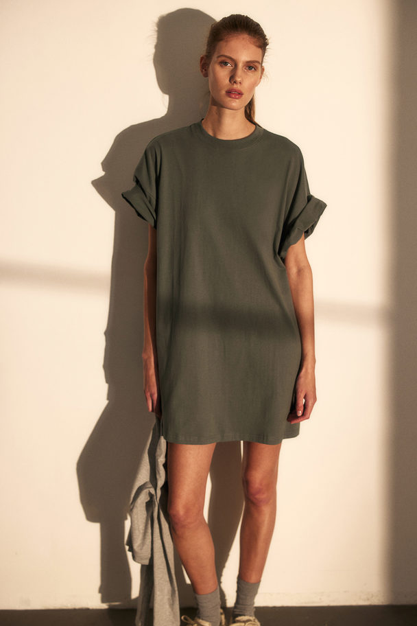 H&M Oversized T-Shirt-Kleid Khakigrün