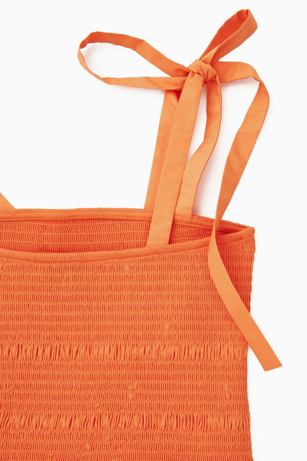 COS Tie-detail Smocked Midi Dress Orange